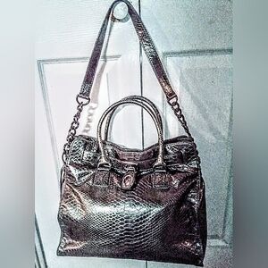 Michael Kors Saffiano Hamilton AP-1208 Snake Embossed Gunmetal Metallic Handbag